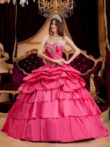 Layers Sweetheart Appliques Hot Pink Taffeta Cool Back Sweet Sixteen Dresses