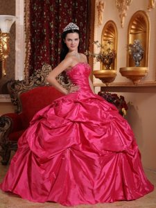 Pick Ups Strapless Beading Hot Pink Taffeta Cool Back Quinceanera Dress