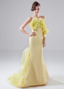 Mermaid Yellow Prom Dress with Organza Ruffles and Brush