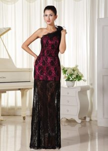 Modest Lace One Shoulder With Hand Made Flowers 2013 Prom Dress