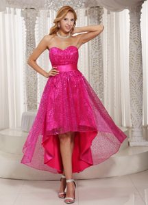 Sweetheart Hot Pink Paillette Over Skirt High-low 2013 Prom Dress