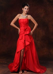 High Slit Column Strapless Brush Train Ruched 2013 Prom Dress