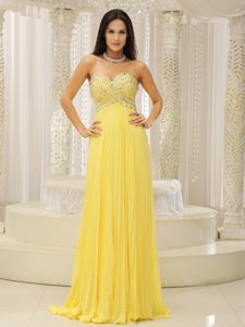 Bright Yellow Sweetheart Column Beaded and Pleated 2013 Prom Dress