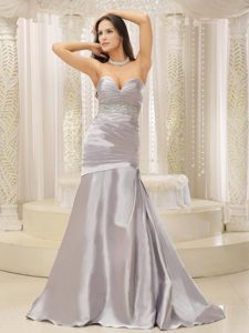 A-line Sweetheart Ruched and Beaded Waist Silver 2013 Prom Dress