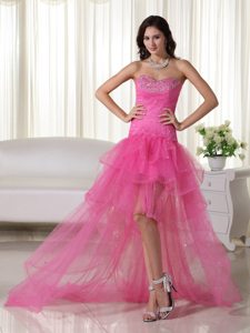Wonderful Sweetheart Pink A-Line High-low Organza Beading Prom Dress