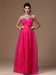 Wonderful Hot Pink Beaded Empire Sweetheart Custom Made Prom Dress