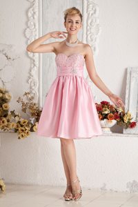 Sweetheart Beading Knee-length Taffeta Short Pink Prom Nightclub Dress