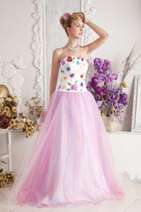 Floral Appliques Sweetheart Baby Pink Organza Prom Graduation Dress