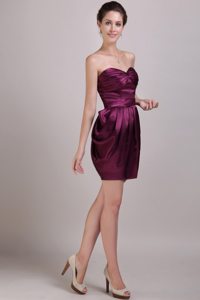Sweetheart Burgundy Column Mini-length Ruched Prom Dress