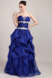 Pick Ups Sweetheart Ruches and Beading Royal Blue Gowns For Prom Queen