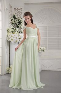 Apple Green Empire Off The Shoulder Ruched Prom Dress in Chiffon