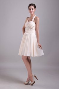 Adjustable Halter Beading Ruched Knee-length Chiffon Prom Pageant Dress