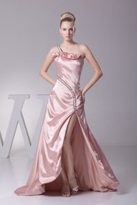 Taffeta Beaded One Shoulder High Slit Prom Dress under 200