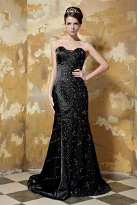 Taffeta Black Sequined Column Sweetheart Brush Prom Gown