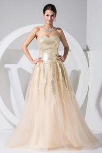 Champagne Sequined Tulle Discount Sweetheart Prom Dress 2013