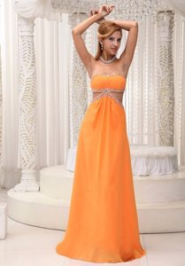 Orange Beaded Chiffon Waist Cut 2013 Prom Gown with Open back