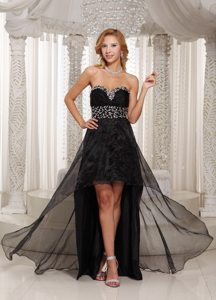 Black Organza Sweetheart Beaded Prom Dress in High-low Design