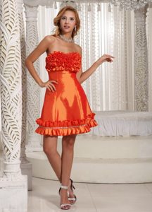 Orange Red Taffeta A-line Prom Dress With Hand Made Flowers