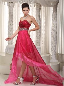 Pink and Wine Red High-low Sweetheart Organza Prom Gown Beaded