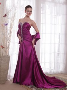 Taffeta Dark Purple Sweetheart Court Prom Dress with Beads