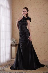 Court Train One Shoulder Princess Prom Party Dress in black