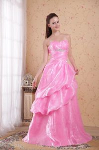 Pick-ups Rose Pink Ruched Sweetheart Brush Prom Dress Beaded