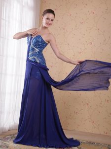 Royal Blue Pleated Sweetheart Chiffon Prom Dress with Beading