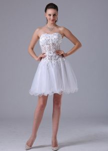Discount Appliques Organza White Beaded Short Cocktail Prom Dress