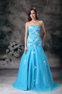 Aqua Blue Mermaid Ruched Appliques Prom Dama Dresses for Quinceanera