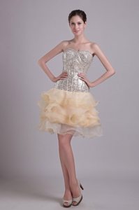 Sequined Ruffled Champagne Corset Back Short Cocktail Prom Dresses