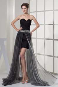 Pleating Black Ruched Homecoming Prom Dresses with Beaded Ribbon