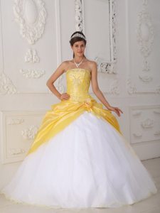 Plus Size Yellow And White Beaded Sweet 15/16 Birthday Dress