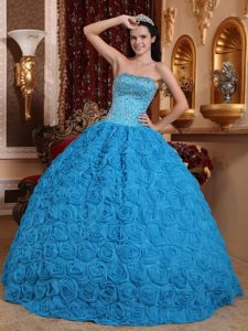 Unique Floral Embossed Fabric Beaded Sweet 16 Birthday Dress