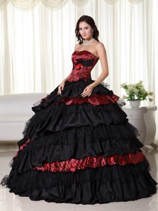 Designer Red and Black Zebra Print Ruffled Quinceanera Dress