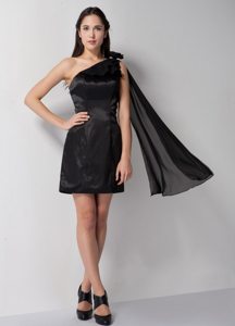 Flowery One Shoulder Prom Little Black Dresses of Mini Length