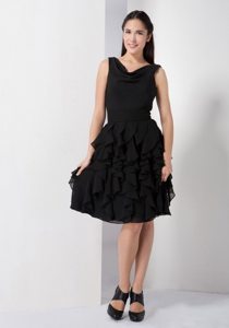 Hermosa Beach CA Ruffles Accent Prom Little Black Dresses of V-neck