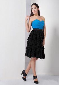 Ruched and Ruffled Prom Little Black Dresses in Blue and Black