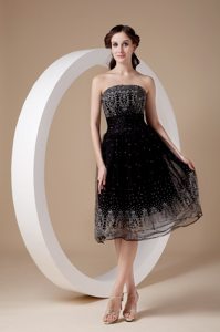 Organza Tea-Length Embroidery Massachusetts Little Black Dress