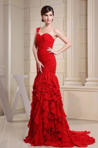 Watteau Train Mermaid One Shoulder Ruffled Prom Dress Shops