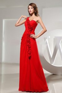 Custom Made Empire One Shoulder Red Ruched Prom Dress