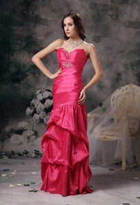 Sweetheart Pick Ups Beaded Coral Red Prom Dress under 150