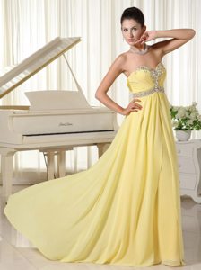 Pretty Light Yellow Beaded Ruched Long Dress for Prom Norfolk