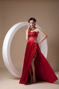 Sweetheart Ruched Beaded Long Dress for Prom in Wine Red