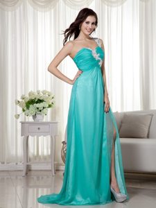 Design One Shoulder Slitted Appliqued Prom Dress with Ruche