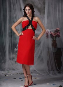 Tea-length V-neck Prom Dress for Ladies with Crisscross Back