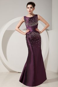 Mermaid Prom Gown Dress Bateau Beading Floor-length in Dark Purple