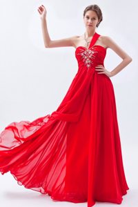 Sexy Chiffon Red Prom Gown Dress Beaded One Shoulder Joao Pessoa
