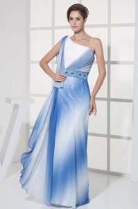 Graceful Single Shoulder Ruches Prom Graduation Dresses Beaded Belt