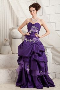 Sexy Taffeta and Organza Prom Gowns Dresses Sweep Train Appliques