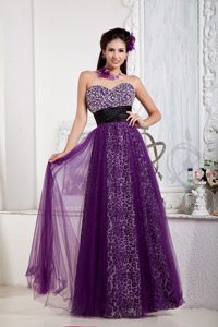 Purple Tulle Dress for Queen Leopard Rhinestone Bowknot Floor-length